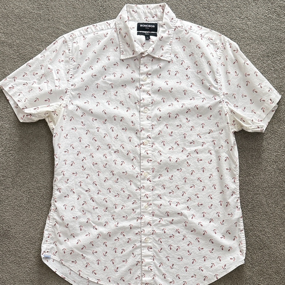 Bonobos White and Red Patterned Men's Shirt - Slim Fit - Large